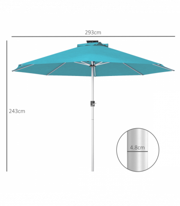 Outsunny Solar Patio Garden Parasol with Lights for Outdoor, Blue
