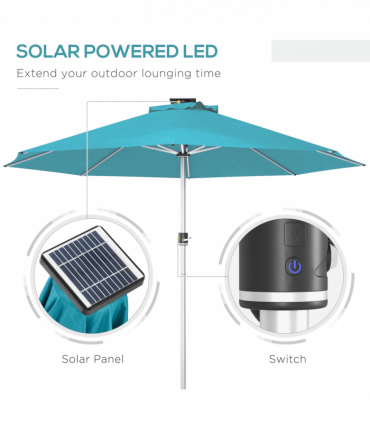 Outsunny Solar Patio Garden Parasol with Lights for Outdoor, Blue