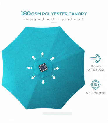 Outsunny Solar Patio Garden Parasol with Lights for Outdoor, Blue