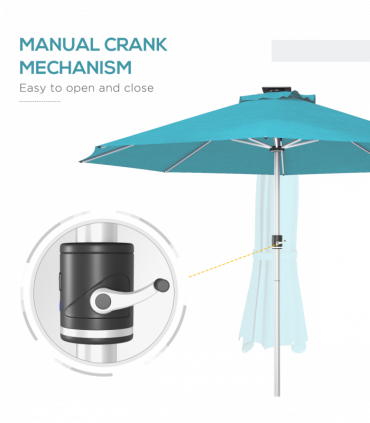 Outsunny Solar Patio Garden Parasol with Lights for Outdoor, Blue