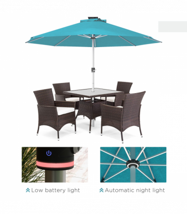 Outsunny Solar Patio Garden Parasol with Lights for Outdoor, Blue