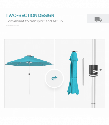 Outsunny Solar Patio Garden Parasol with Lights for Outdoor, Blue