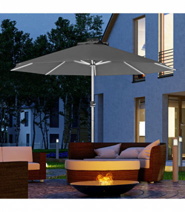 Outsunny Solar Patio Garden Parasol with Lights for Outdoor, Charcoal Grey