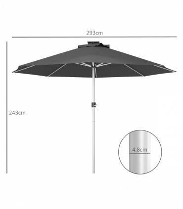 Outsunny Solar Patio Garden Parasol with Lights for Outdoor, Charcoal Grey