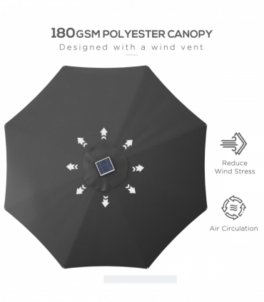 Outsunny Solar Patio Garden Parasol with Lights for Outdoor, Charcoal Grey