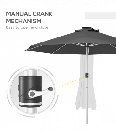 Outsunny Solar Patio Garden Parasol with Lights for Outdoor, Charcoal Grey