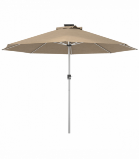 Outsunny Solar Patio Garden Parasol with Lights for Outdoor, Khaki