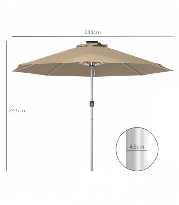 Outsunny Solar Patio Garden Parasol with Lights for Outdoor, Khaki