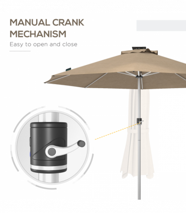 Outsunny Solar Patio Garden Parasol with Lights for Outdoor, Khaki