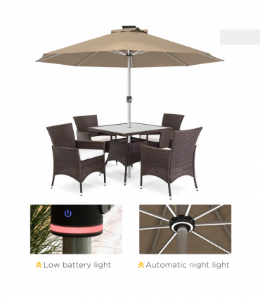 Outsunny Solar Patio Garden Parasol with Lights for Outdoor, Khaki
