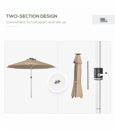 Outsunny Solar Patio Garden Parasol with Lights for Outdoor, Khaki
