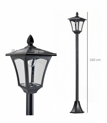 Outsunny Solar Powered Lamp Post, IP44, 18Lx18Wx160H cm-Black