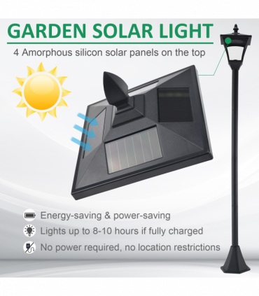 Outsunny Solar Powered Lamp Post, IP44, 18Lx18Wx160H cm-Black