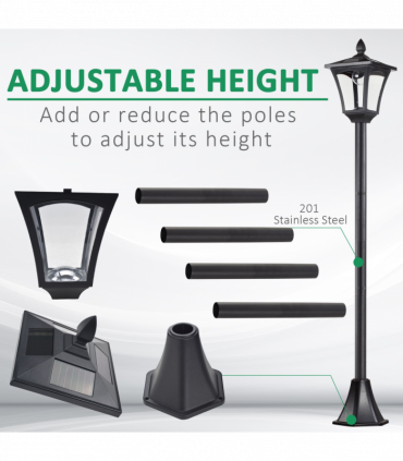 Outsunny Solar Powered Lamp Post, IP44, 18Lx18Wx160H cm-Black