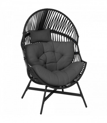 Outsunny Standing Rattan Garden Egg Chair with Headrest, Charcoal Grey
