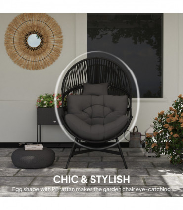 Outsunny Standing Rattan Garden Egg Chair with Headrest, Charcoal Grey