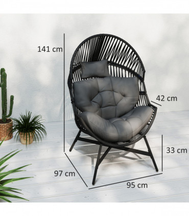 Outsunny Standing Rattan Garden Egg Chair with Headrest, Charcoal Grey