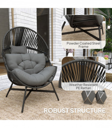 Outsunny Standing Rattan Garden Egg Chair with Headrest, Charcoal Grey