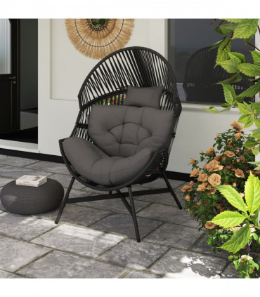 Outsunny Standing Rattan Garden Egg Chair with Headrest, Charcoal Grey