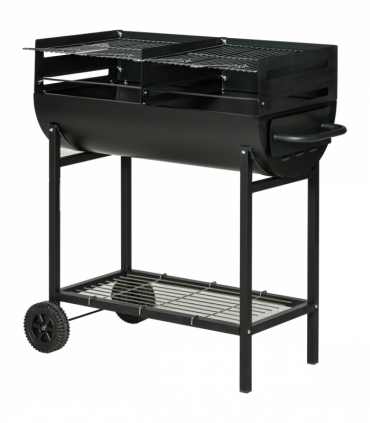 Outsunny Steel 2-Grill Charcoal BBQ w/ Wheels Black