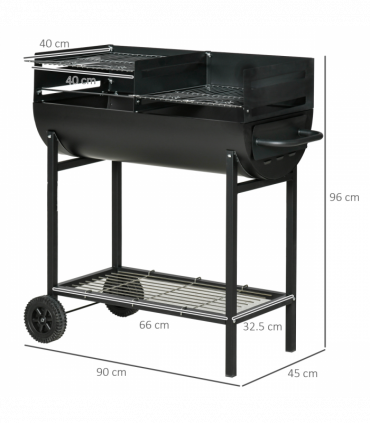Outsunny Steel 2-Grill Charcoal BBQ w/ Wheels Black
