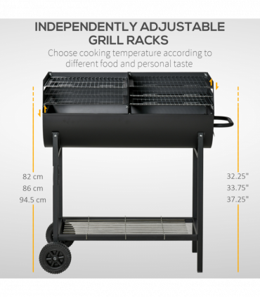 Outsunny Steel 2-Grill Charcoal BBQ w/ Wheels Black