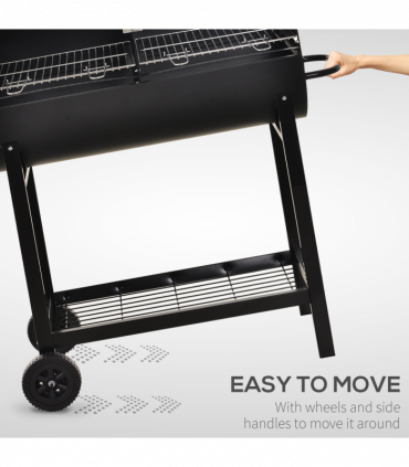 Outsunny Steel 2-Grill Charcoal BBQ w/ Wheels Black
