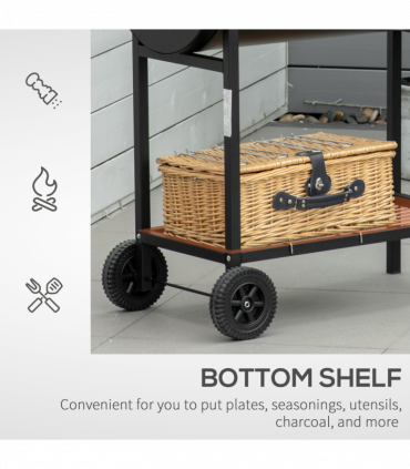 Outsunny Steel 2-Grill Charcoal BBQ w/ Wheels Black
