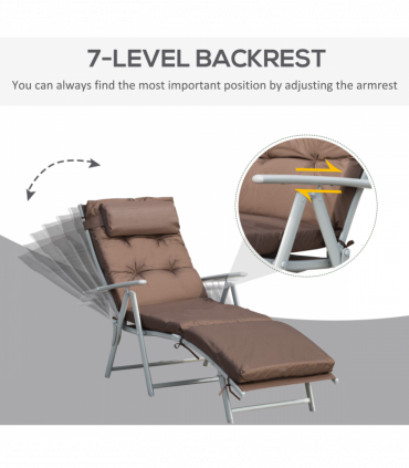Outsunny Steel Frame Outdoor Garden Padded Sun Lounger w/ Pillow Brown