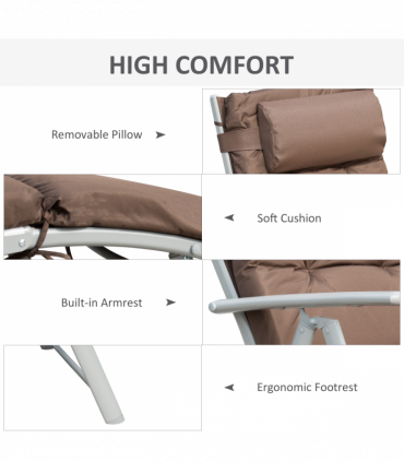 Outsunny Steel Frame Outdoor Garden Padded Sun Lounger w/ Pillow Brown