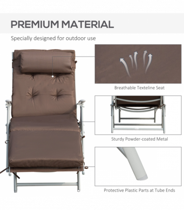 Outsunny Steel Frame Outdoor Garden Padded Sun Lounger w/ Pillow Brown
