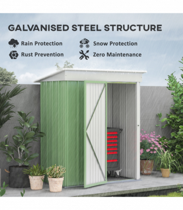 Outsunny Steel Garden Shed, Small  Lean-to Shed for Bike Tool, 5x3 ft, Green