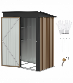 Outsunny Steel Garden Shed, Small Lean-to Shed for Bike, 5x3 ft Brown