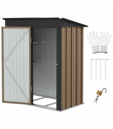 Outsunny Steel Garden Shed, Small Lean-to Shed for Bike, 5x3 ft Brown