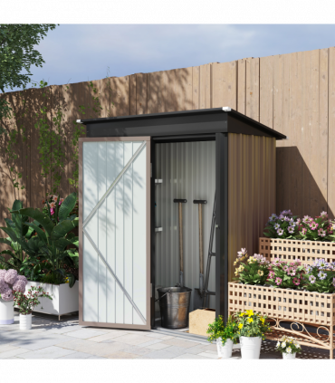 Outsunny Steel Garden Shed, Small Lean-to Shed for Bike, 5x3 ft Brown