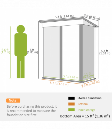 Outsunny Steel Garden Shed, Small Lean-to Shed for Bike, 5x3 ft Brown
