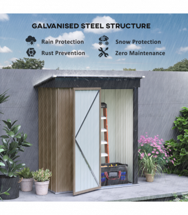Outsunny Steel Garden Shed, Small Lean-to Shed for Bike, 5x3 ft Brown