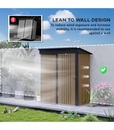 Outsunny Steel Garden Shed, Small Lean-to Shed for Bike, 5x3 ft Brown