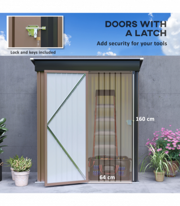 Outsunny Steel Garden Shed, Small Lean-to Shed for Bike, 5x3 ft Brown