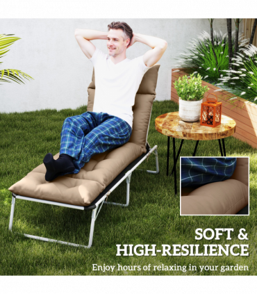 Outsunny Sun Lounger Cushion Only, Garden Lounge Chair Cushion, Khaki