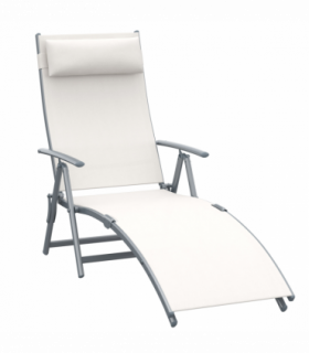 Outsunny Sun Lounger Recliner Foldable 7 Levels Texteline Cream White