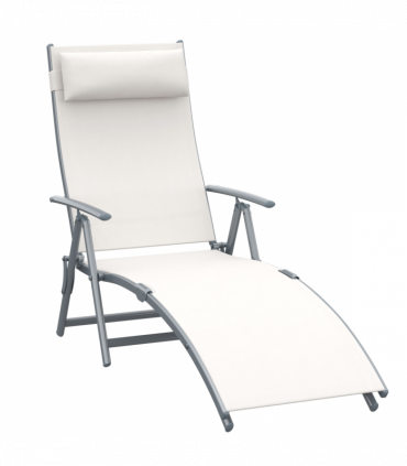 Outsunny Sun Lounger Recliner Foldable 7 Levels Texteline Cream White
