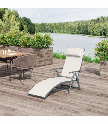 Outsunny Sun Lounger Recliner Foldable 7 Levels Texteline Cream White