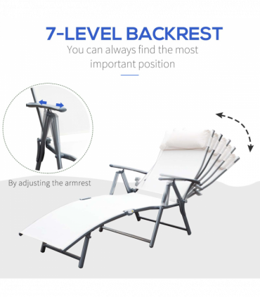 Outsunny Sun Lounger Recliner Foldable 7 Levels Texteline Cream White