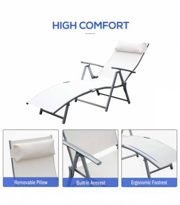 Outsunny Sun Lounger Recliner Foldable 7 Levels Texteline Cream White