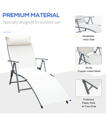 Outsunny Sun Lounger Recliner Foldable 7 Levels Texteline Cream White