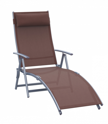 Outsunny Sun Lounger Recliner w/ Pillow Foldable 7 Levels Texteline Brown