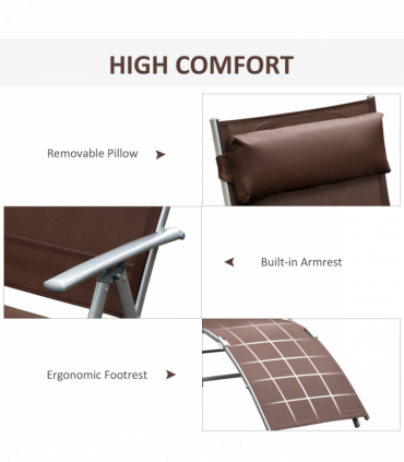 Outsunny Sun Lounger Recliner w/ Pillow Foldable 7 Levels Texteline Brown