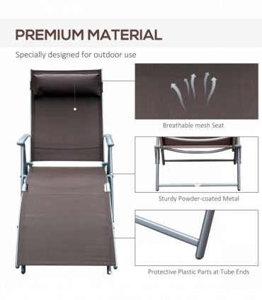 Outsunny Sun Lounger Recliner w/ Pillow Foldable 7 Levels Texteline Brown