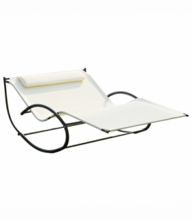 Outsunny Texteline Double Lounger W/Pillow-Beige